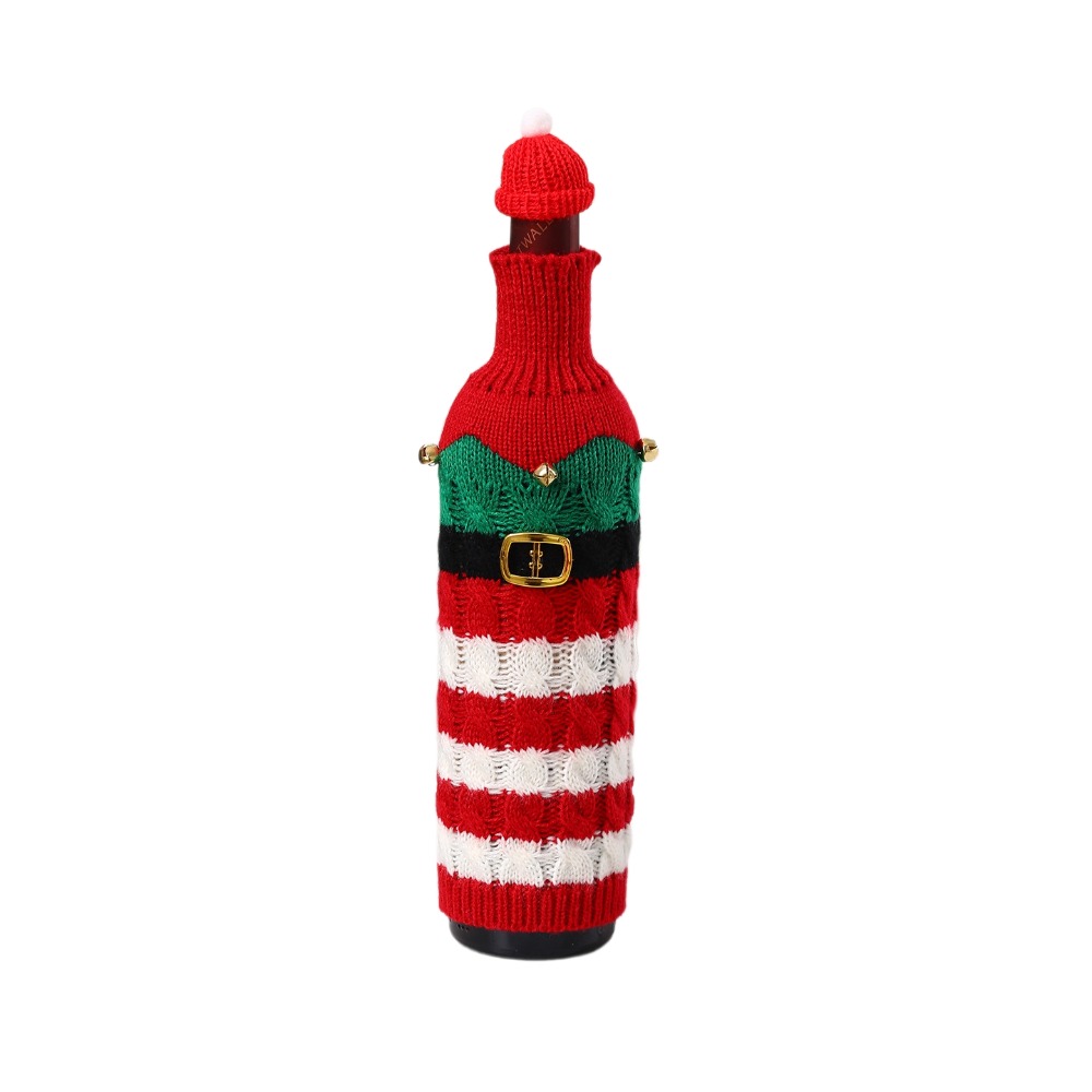 Wine Beer Hat - Gestrickte Weinflaschenhülle mit Mini-Weihnachtsmannmütze, Elch-Bierflaschenhülle, Rentier-Weihnachtsmann-Weihnachtsflaschenhülle